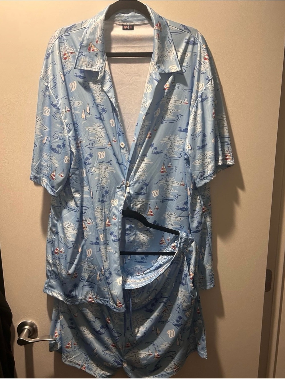 NATIONALS Light Blue Short-Sleeve Button-Up Shirt with Nautical Print
